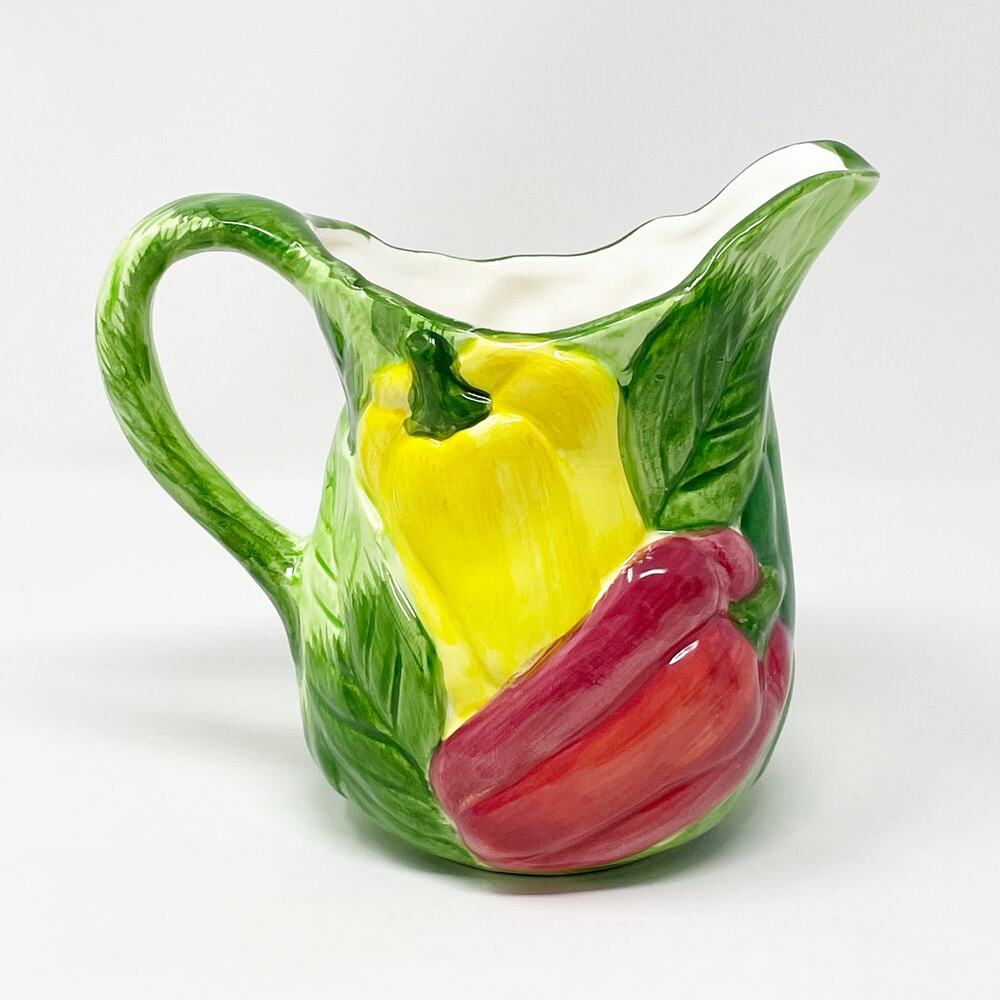 Vintage Otagiri Japan Ceramic Vegetable Pitcher Bell Peppers 6 Inch Green Yellow